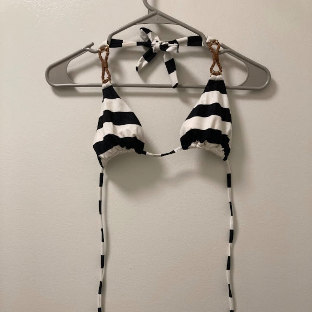 Black and White Striped Bikini Top